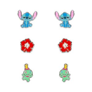 Conjunto de Brincos Stitch - 3 Pares em Prata