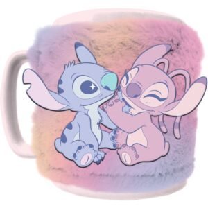 Caneca Disney Angel & Stitch com Capa de Peluche