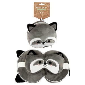 Relaxeazzz Raccoon round travel pillow and eye mask